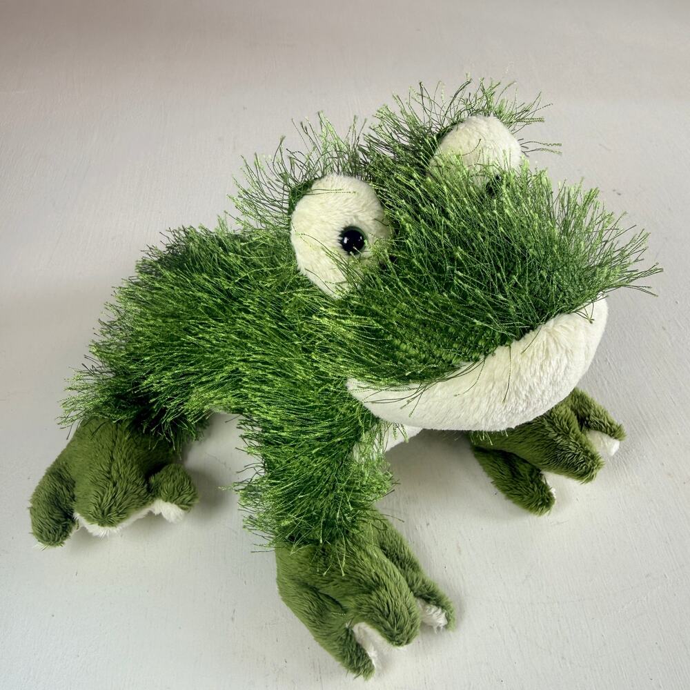 Vintage Ganz Webkinz Frog Plush Green Fuzzy Frizzy Stuffed Animal Retired